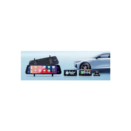 ESPEJO RETROVISOR CON CARPLAY Y ANDROID AUTO Y CAMARA DVR DELANTERA Y TRASERA 9,66" STEEL MATE