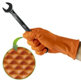 GUANTES DE NITRILO TALLA XL (9 - 10)NARANJA DIAMANTADO 50 UNIDADES.